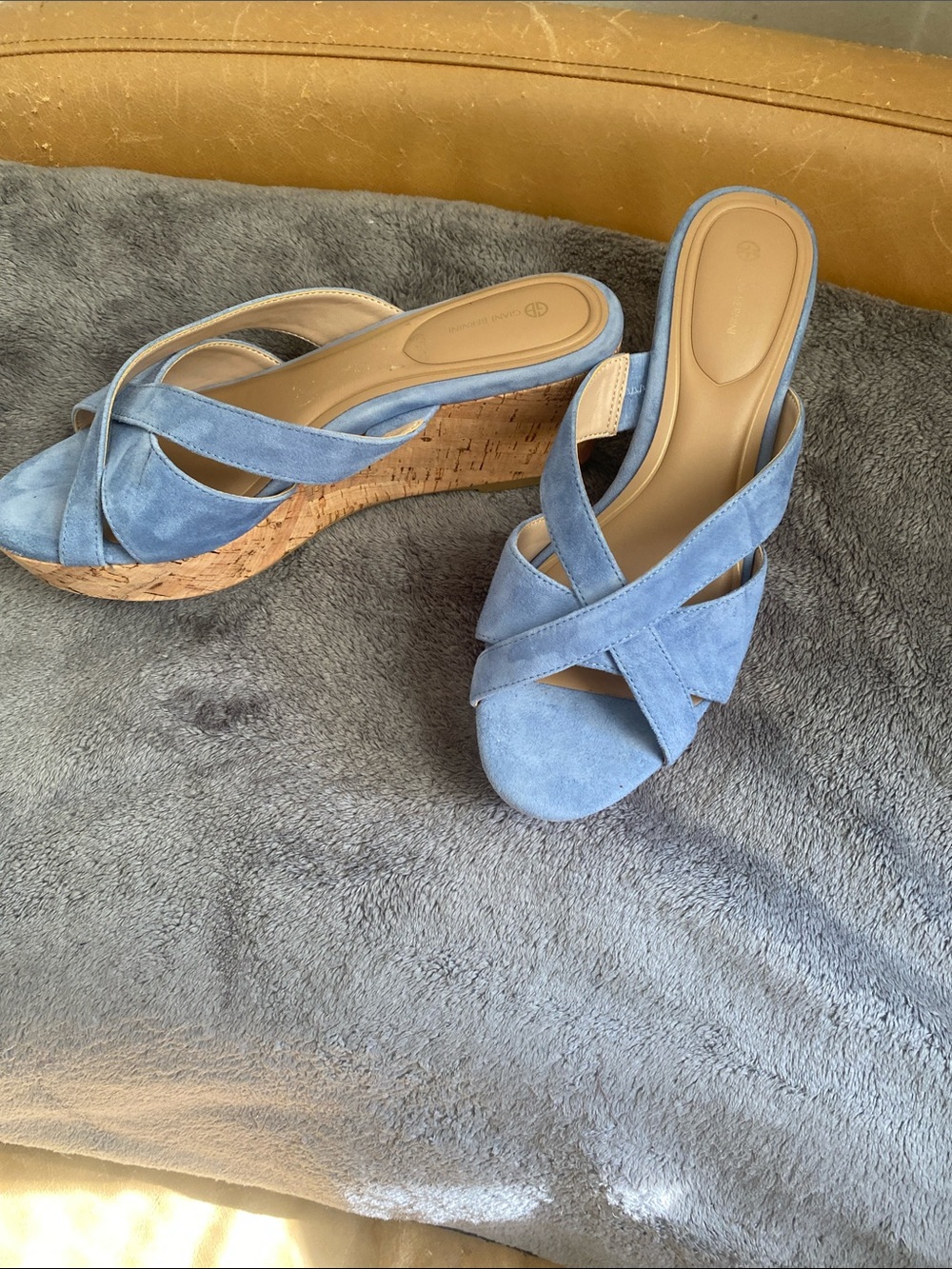 Giani Bernini Light Blue Suede Crisscross Cork Wedges